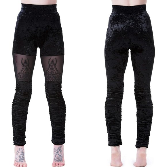 Killstar "Nightshade" Black Velvet Crush Leggings - Picture 1 of 13